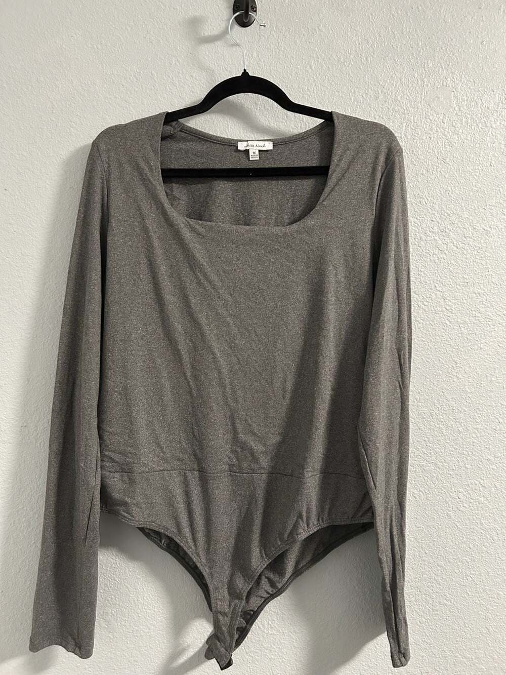 White Birch Bodysuit Size 1X Grey Long Sleeve Square Neck